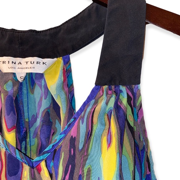 TRINA TURK Peacock Print Silk Racerback Tank - Picture 4 of 10